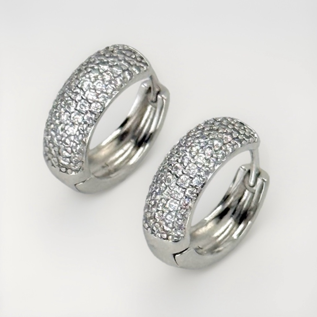 Restock White Gold Plated 5row Zirconia Huggie Hoop Earrings | Luxury Jewelry